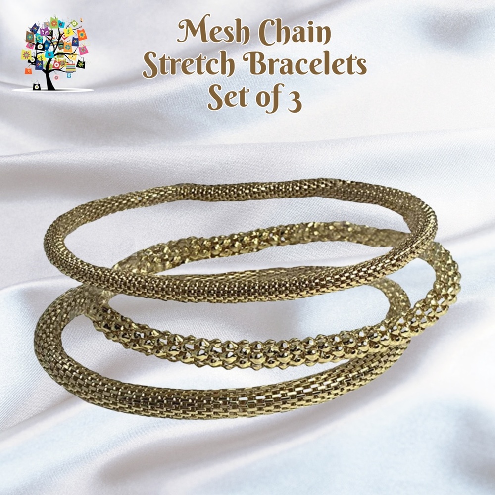 Set of 3 Mesh Chain Stretch Multilayer Bracelets